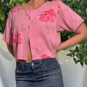 Preloved floral cropped cardigan